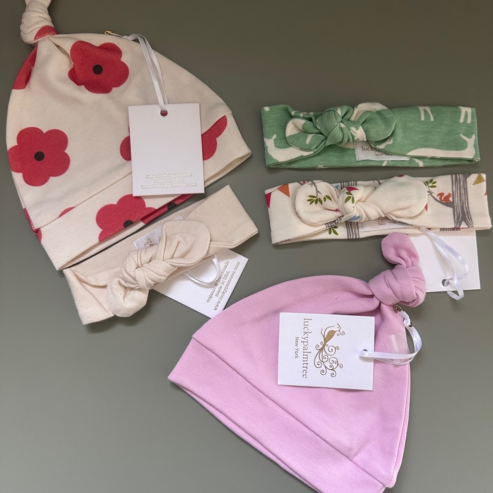NWT: 2 Baby Beanie and 3 Headbands Set